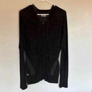 Athleta Black Hooded Zip Front Ruched Women's Top